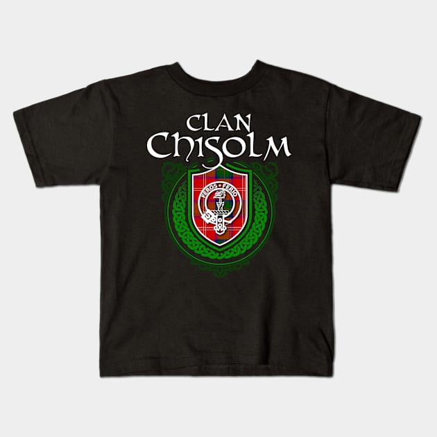 Clan Chisolm Surname Scottish Clan Tartan Crest Badge Kids T-Shirt by Celtic Folk